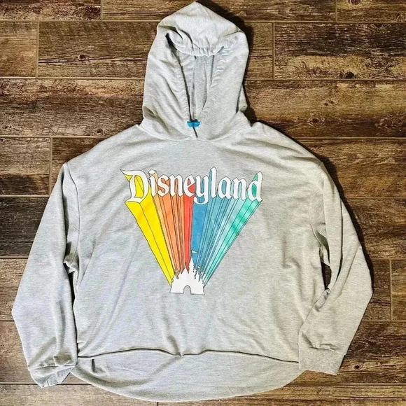 Disneyland Gray Pullover Hoodie 1X Sweatshirt Rainbow Castle Lightweight Hi-Low - Picture 1 of 4